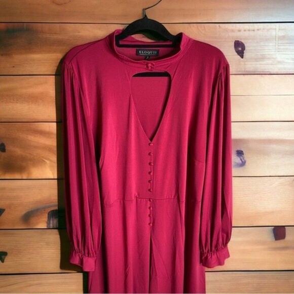 Eloquii Cutout Neckline Fit And Flare Dress Keyhole Mini Long Sleeve‎ Academia - Picture 8 of 9